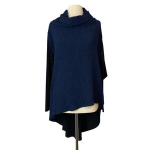L-NK Ogi Antunac Lagenlook Tunic Avant Garde Womens XS Navy Blue Cowl Neck‎ High